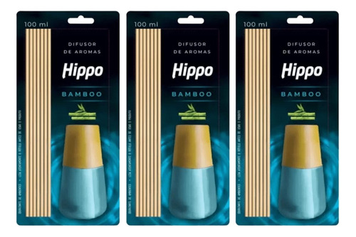 3 Unid. Difusor De Ambientes Hippo 100ml Bamboo Aromatizador