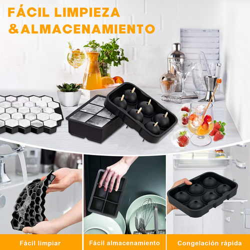 . 3pcs Bandeja Cubo De Hielo Negro,circulo Y Cubo Y