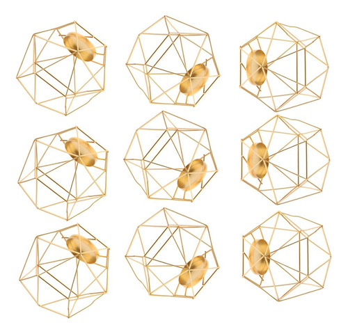 9 Unids 3d Geométrica Boda Candelero Té Luz Titular Oro