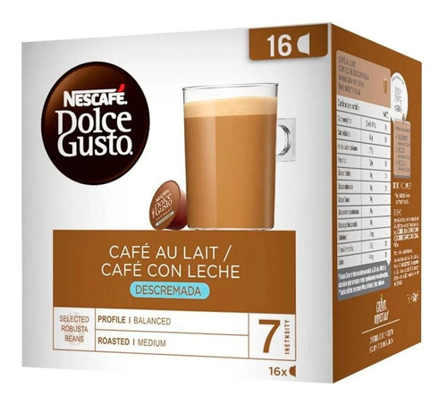 Imagen 1 de 3 de Cápsulas De Café Au Lait Descremada Nescafé Dolce Gusto 16 u