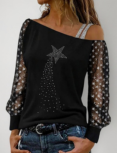 C Top Blusa De Mujer Con Hombros Descubiertos Y Lentejuelas