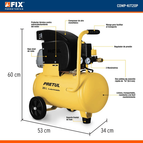 Compresor de aire eléctrico portátil Pretul COMP-KIT20P monofásico 20L 1100W 127V 60Hz amarillo