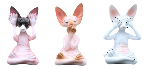 3 Estatuas De Gato Sin Pelo, Figura De Gato Meditando,