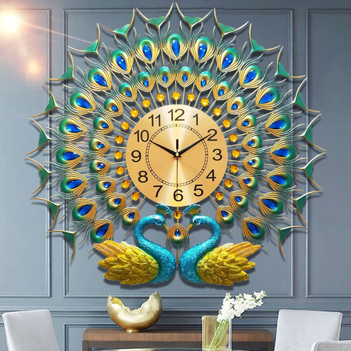 Reloj Pared Pavo Real Para Decoracion Sala Estar 28  Metal