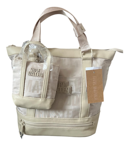 Mochila De Dama Steve Madden Beige Beige Liso/ Monogramq