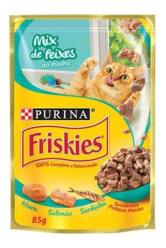 Alimento Friskies Pet Ao Molho para gato adulto sabor mix de peixe em saco de 85g
