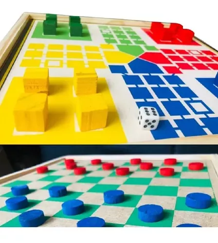 Jogo de Tabuleiro 4 Jogos em 1 Damas, Trilha, Ludo e Resta 1, GGB Plast,  Multicor, 1045