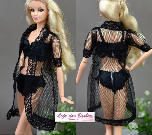 Lingerie Luxo Para Boneca Barbie Roupa Robe Calcinha Sutiã