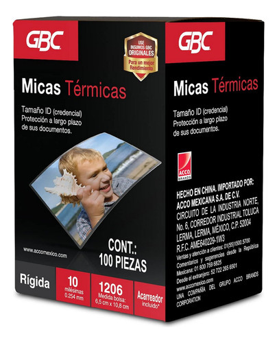 Mica Térmica Gbc 1206 Para Enmicar 6.4x10.8cm 10mil. 100pzs