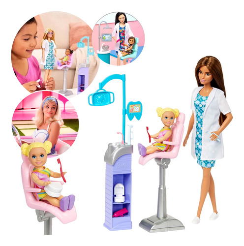 Boneca Barbie Profissões Médica Dentista + Acessorios Mattel