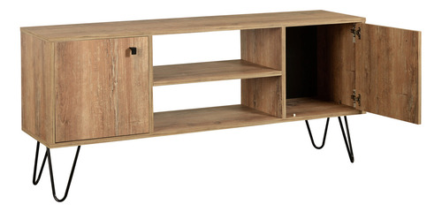 Mueble De Tv Rack Para Tv Led Tele Televisor Hasta 60'' Con 2 Puertas 2 Estantes Mdf 140cm Color Atakama Negro Industrial Patas De Hierro Dielfe Re141 Atakama