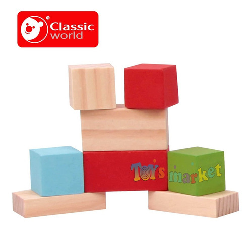 Imagen 3 de 8 de Bloques De Madera 50 Piezas Balde Encastre Classic World