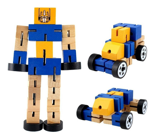 Robot Transformer Articulado De Madera Motricidad Con Ruedas