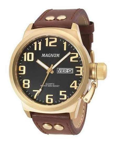 Relógio Magnum Analógico Masculino Dourado Couro Ma32952p