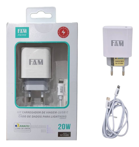 Kit Carregador Turbo Fonte 20w + Cabo Lightning Fkt-pd205
