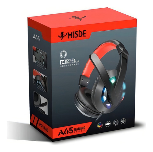 Headset Misde Gamer A65 Led Usb/p2 Cor Preto Cor Da Luz Leds Coloridos