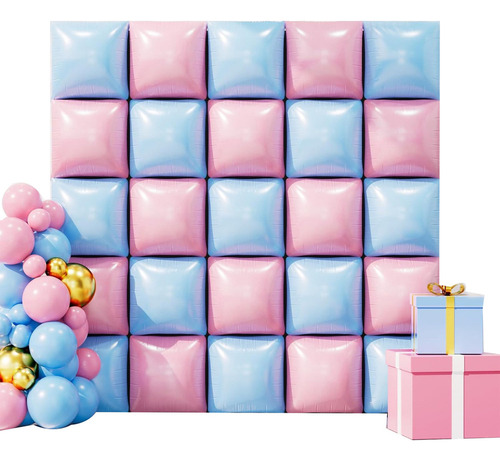 * 25 Globos Cuadrados De Papel De Aluminio Azul Y Rosa For
