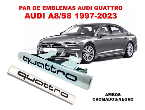 Par De Emblemas Audi Quattro Audi A8/s8 1997-2023 Crom/negro