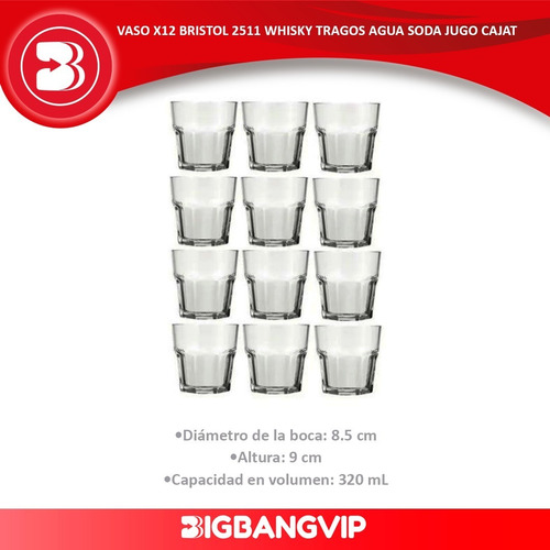 Imagen 2 de 6 de Vaso X12 Bristol 2511 Whisky Tragos Agua Soda Jugo Caja