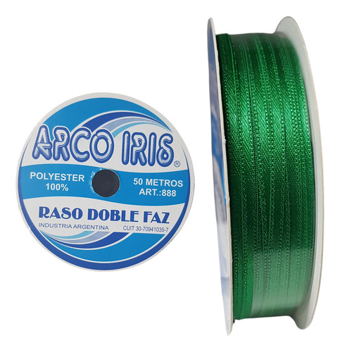 Cinta De Raso Doble Faz Bebe Fina N°0 (3mm) X Rollo 50mts Verde Brillante Arco Iris