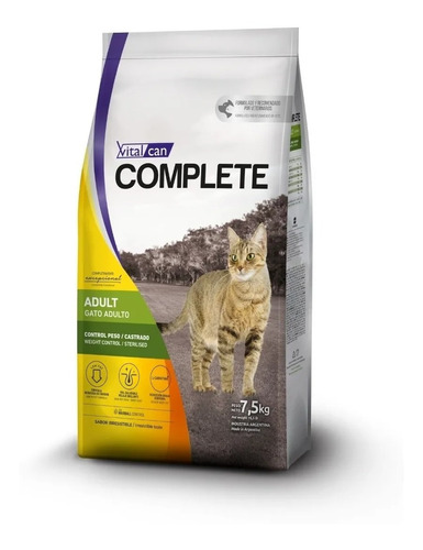 Alimento Gatos Castrados Vitalcan Complete 7,5k Control Peso