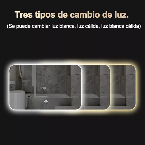 Banna Espejo Led Para Baño 50x70cm Touch 3 Modo Con Función Antiva, Espejo De Luz Ajustable, Antivaho,visualización De La Hora Y La Temperatura, A Prueba De Explosiones, Instalación Sencilla