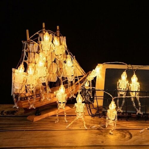 Imagen 5 de 10 de Guirnalda Halloween Led Esqueleto Calabaza Calavera Luminoso
