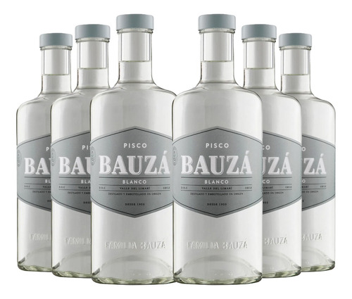 6 Piscos Bauza Transparente, (1000ml 40%)