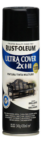 Pintura Aerosol Ultra Cover 340 Ml Rust Oleum Color Negro Semi Brillante