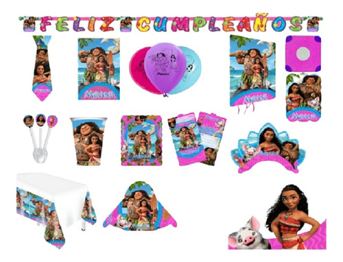 Kit Decoración Piñata Fiesta Infantil Moana Cumpleaños 