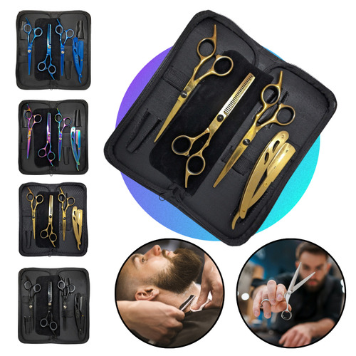 Kit 3 Tesouras Profissionais Barbeiro Fio Laser Navalhas