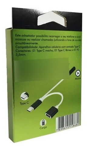 Imagem 2 de 6 de Cabo Adaptador Tipo-c 2 Em 1 Fone + Carregador X-cell
