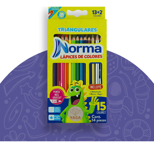 15 Lapices De Colores Largos Norma Triangulares 4mm