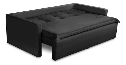 Sofá Sem Caixa Ret Reclinável 1,85m Molas Kiara Suede Preto