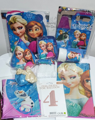 Kit Decoración Infantil De Frozen, Para 12 Personas.