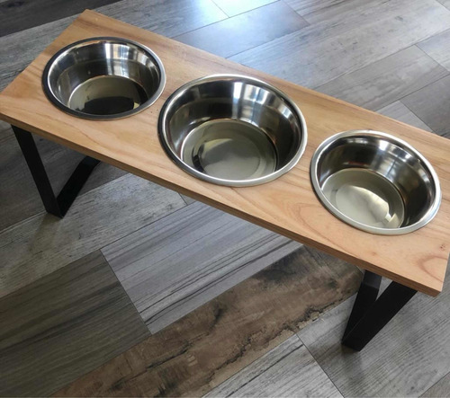 Comedero Perros En Altura Triple Madera Paraíso