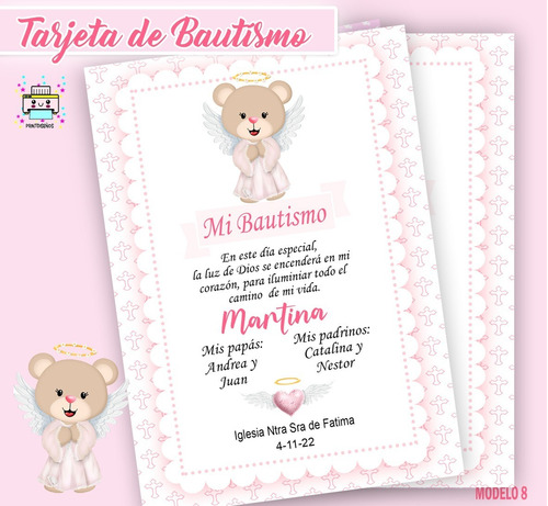 Tarjeta Estampita Bautismo Digital Imprimir Whatsapp Niña 