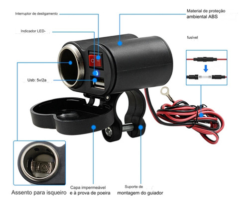 Carregador Tomada 12v Usb Moto Carregador Celular Isqueiro