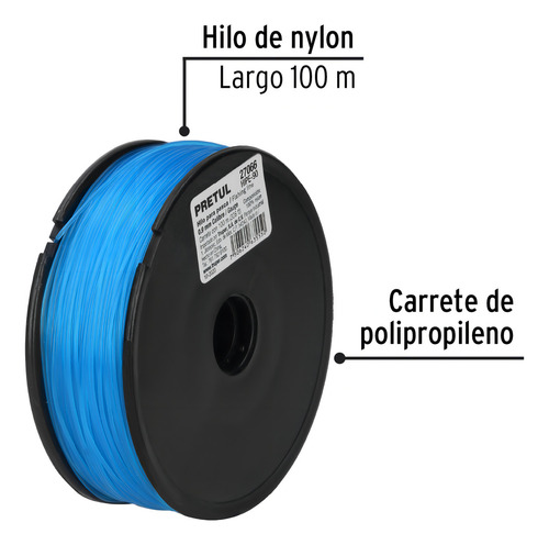 Carrete Con 100 M De Hilo Para Pesca Azul Calibre 0.90 Mm
