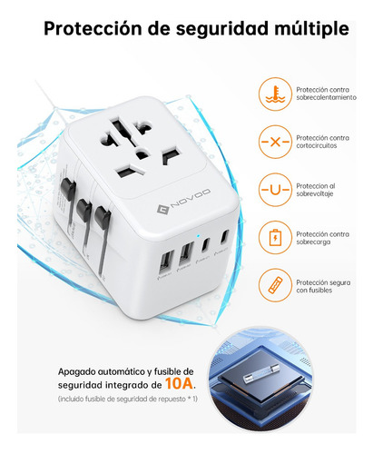 Novoo Adaptador De Corriente Viaje Universal Cargador 4usb