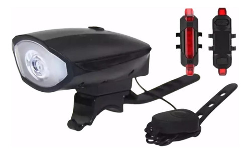 Imagem 1 de 6 de Kit Farol Bike Recarregável Usb Iluminação Noturna Buzina