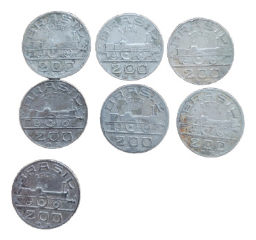 Lote 7 Moedas 200 Réis 1936-1938 (Usado)