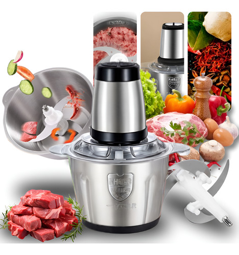 Processador Elétrico Com 4 Lâminas Em Inox De Carne E Legume