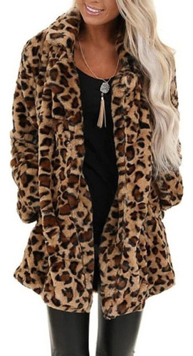 Chaqueta Con Bolsillo Y Estampado De Leopardo Para Mujer