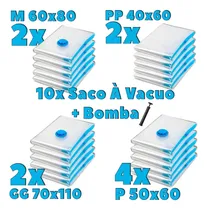Comprar 10 Saco À Vacuo Organizador Para Viagem P 50x60 Pp 40x60 M 60x80 Gg 70x110 Coberta Toalha Edredom Roupas Mala Viagem Casa Bolsa A Vacuo + Bomba Kit Completo