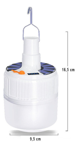 Lâmpada Led Recarregável Usb E Solar 15w Controle Cor Branco