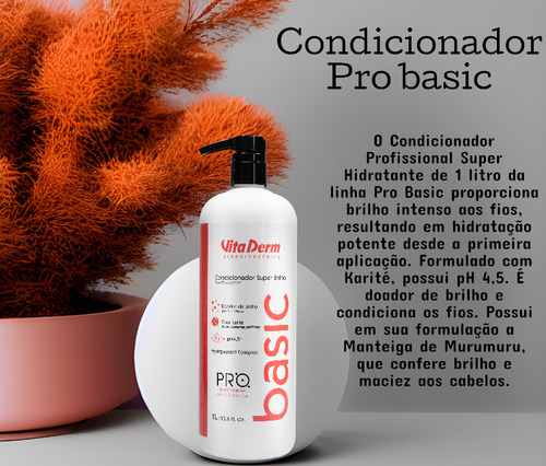 Kit 2 Shampoo 1l. 1 Condicionador 1l. Pro Basic Vita Derm
