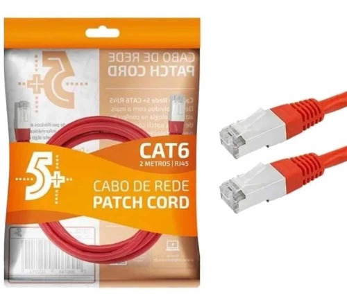 Cabo Rede Blindado 2m Ethernet Rj45 Cat6 Vermelho 2 Metros