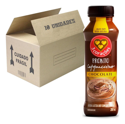 10x Cappuccino Pronto Chocolate 3 Corações 260ml