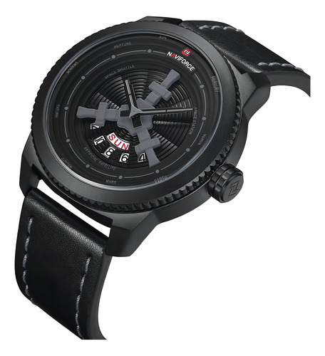 Relógio De Pulso Naviforce Esportivo 915/6 Com Corpo Selecionar, Para Masculino, Com Correia De Couro Sintético Cor Preto-cinza E Fivela Simples